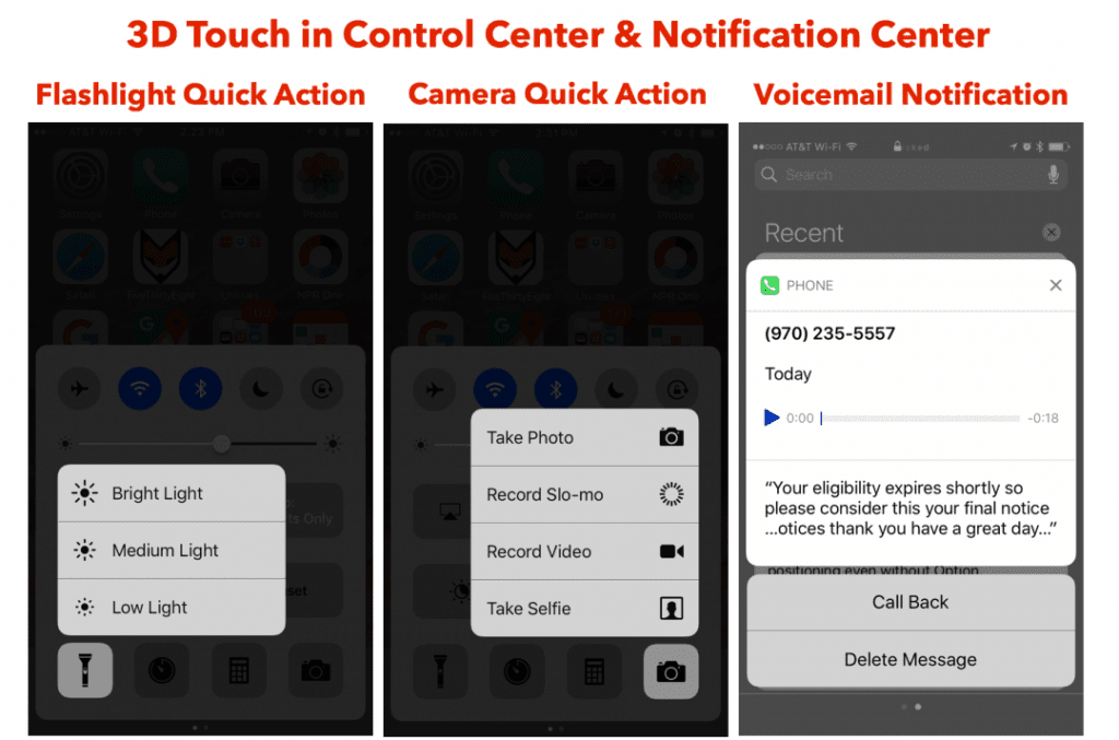 3D Touch Control Center in iOS 10