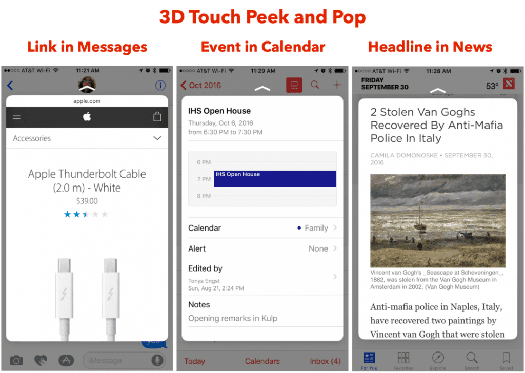 3D touch on iPhone